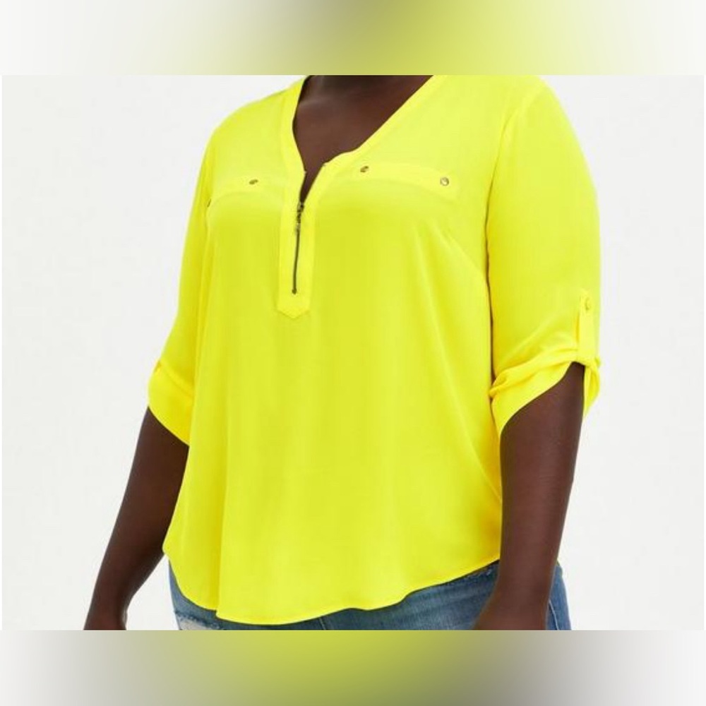 Torrid~Harper Georgette Zip-Front 3/4 Sleeve Blouse~Size“0-L(12)” [NWT]